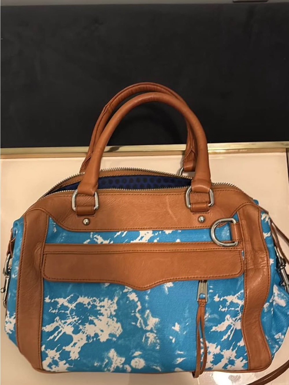 Michael Kors Blue and Tan Patterned Satchel